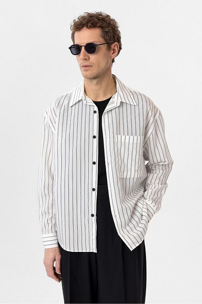Antioch White Relax Fit Striped Men's Shirt