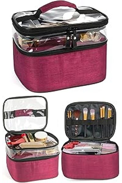 Mu Art Ahşap Makeup Bag Suitcase Professional Transparent Bag Travel Kit Lunchbox Color 2 Compartments