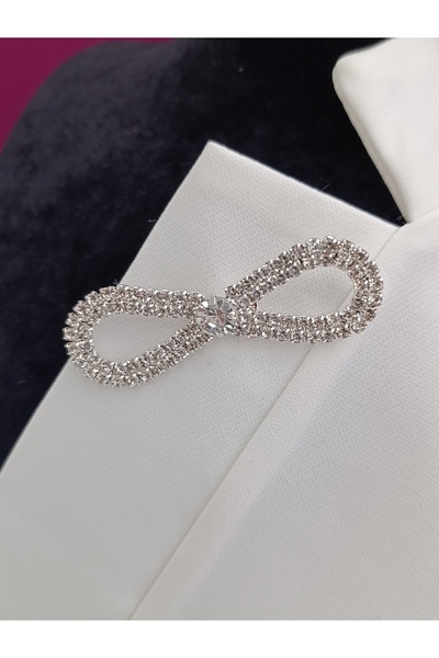 Zanora Kristal taşlı broş fiyonk gümüş