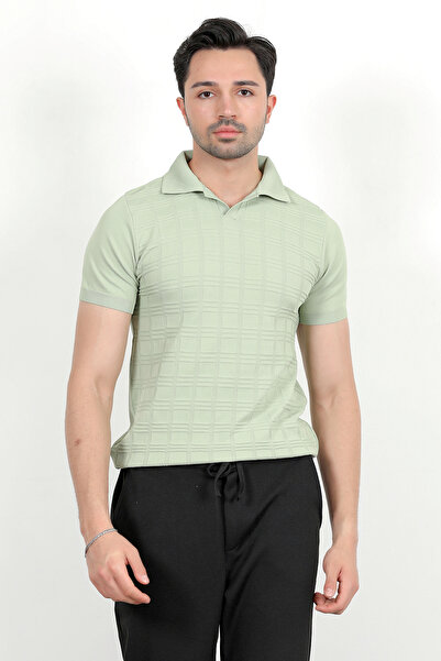 JB John Borners Ανδρικό μπλουζάκι με κοντό μανίκι με λαιμόκοψη πόλο με υφή πλεκτό ανοιχτό πράσινο - 2504