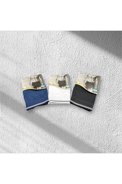 MYS GRUP TEKSTİL Men's 3-Piece (Black - White - Dark Blue) Lycra Cotton Boxer-Shorts-Panties Clear / 1097