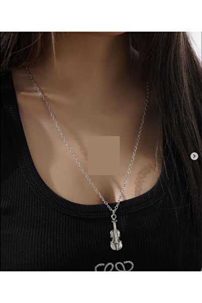 Herşey Nota Keman Tasarım Müzik Kolyesi Metal Detaylı 60 cm Zincir