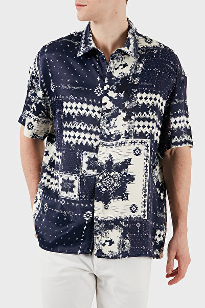 LES BENJAMINS Ανδρικό πουκάμισο με κοντό μανίκι με μοτίβο κανονική εφαρμογή LB25SSUNLMUSH