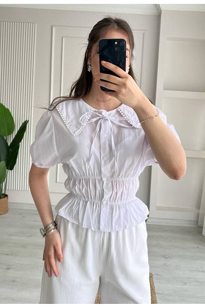 mirabella Women's New Season Baby Collar Detailed Shirt Blouse