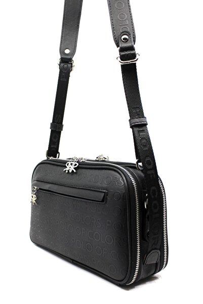 Polo Of Colors Women's Black 5 Compartment Shoulder Strap Bag and Wallet