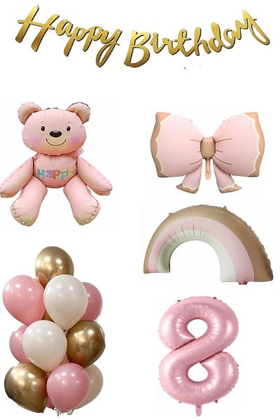 DÜVENCİ TİCARET Teddy Bear Rainbow Themed Baby Girl Concept Birthday Age Set