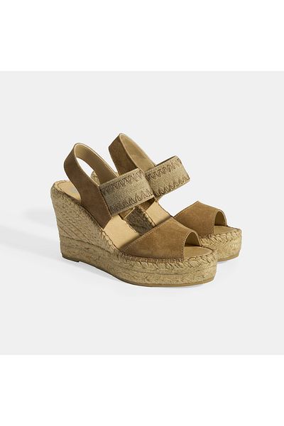Desa Beige Women's Rubber Banded Slingback Wedge Heeled Suede Espadrille