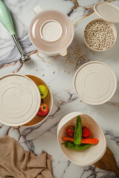 clasavm 5 Pieces Mixer Bowl with Lid, Strainer, Round Bowl with Lid, Soft Lid Bowl