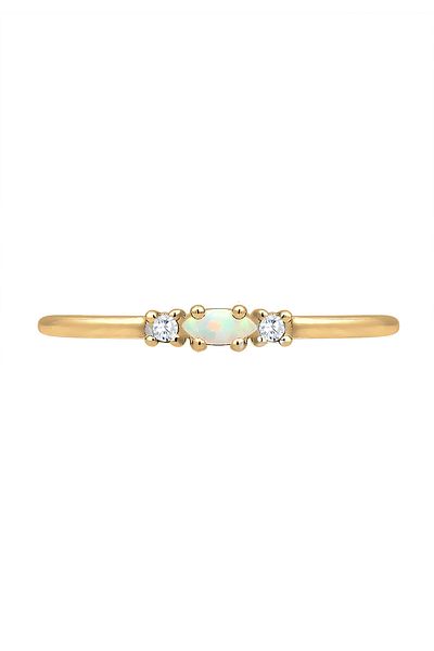 ELLI Ring Ladies Vintage With Zirconia Crystals And Opal In 925 Sterling Silver Gold Plated