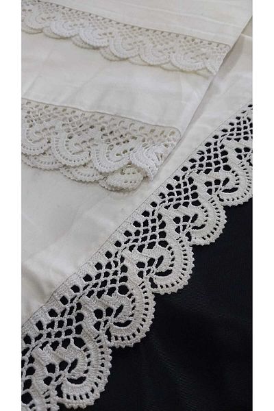 Papatyam Hand Knitted Crochet 1 Piece (200X100) 1 Piece (140X100) 1 Piece (100X40) Double Sided Pillow/Dowry Lace