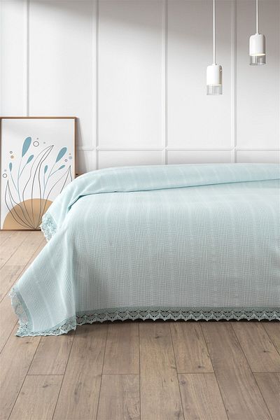Sevim 100% Cotton Double Kopanaki Lace Honeycomb Pique 210X230 Cm-Mint Green