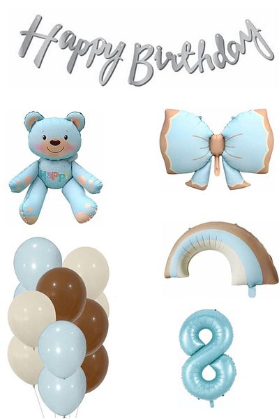 DÜVENCİ TİCARET Teddy Bear Rainbow Themed Baby Boy Concept Birthday Age Set