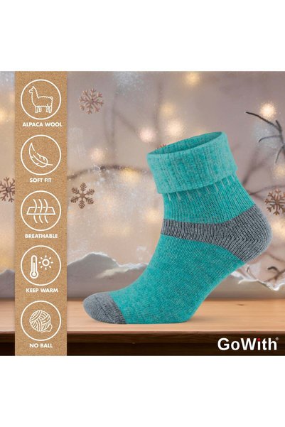 GoWith 2 قطعة من صوف الألبكة الحراري المغسول الناعم الطبيعي للشتاء جوارب نسائية للأحذية 2056