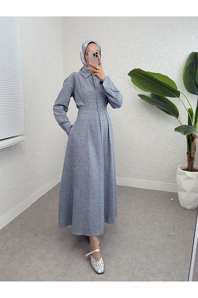 Modamorfo Rochie de in cu jumătate de nasturi cu talie elastică - Ice Blue