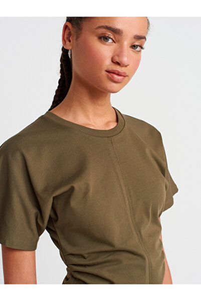 Dilvin 31585 Μπλουζάκι με ντραπέ-Χακί