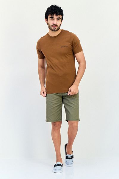 Dockers Men Crew Neck Short Sleeve Brand Logo T Shirt, Brown