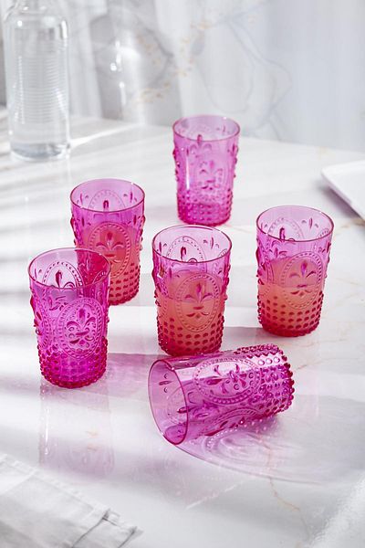 AC BOX Acrylic Pink 6-Piece Short Cup & Water Soft Drink Coffee Side Cup 400 ml (Not Glass)