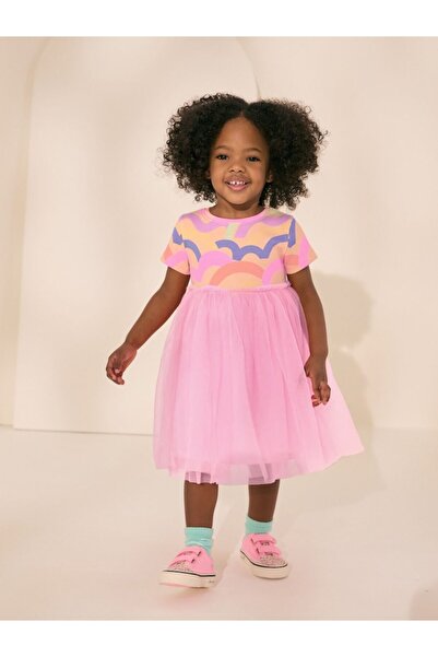 Next Baby Cotton Pink Rainbow Patterned Short Sleeve Tutu Dress