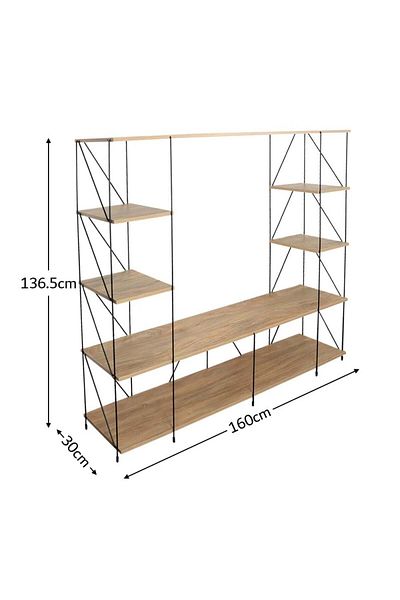 Generic Wooden TV Unit 4 Shelves 160cm Open Design with Malaysian Wood Shelves and Metal Base - Wood Color