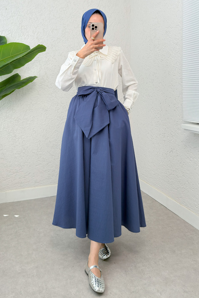 zhrcelebi Büyük Kuşaklı Kloş Etek 2197 - İNDİGO