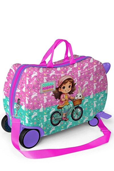 Coral High Kids Mor Pembe Bisikletli Kız Desenli Otur-çek Binilebilir Çocuk V...