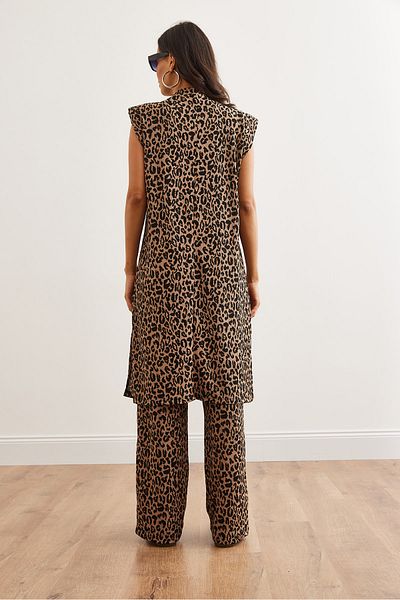 Olalook Women's Beige Leopard Print Tunic and Palazzo Pants - Tkm- 19000336