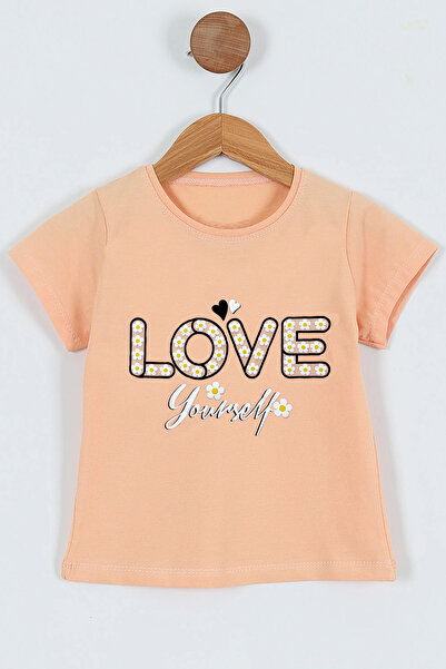 HÇM تيشيرت بناتي مطبوع عليه Love بياقة دائرية E26