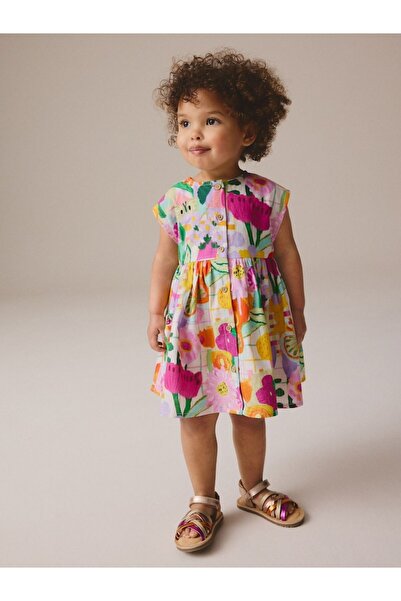Next Baby 100% Cotton Floral Patterned Short Sleeve Patterned Short Sleeve Dress