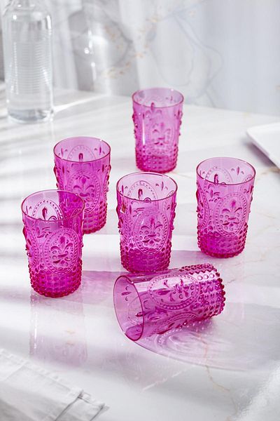 AC BOX Acrylic Pink 6-Piece Short Cup & Water Soft Drink Coffee Side Cup 400 ml (Not Glass)