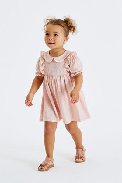 Next Baby Cotton Pink Short Sleeve Baby Collar Dress