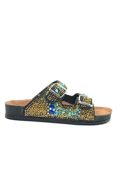 KOCAMANLAR Aryan 20-9722 D.R Recommended Stone Detailed Orthopedic Women's Slippers Black