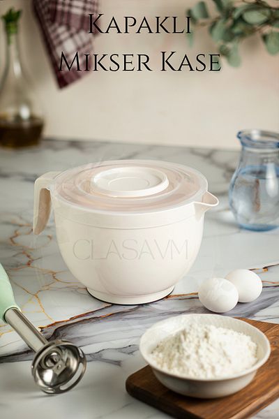 clasavm 3 Liter Mixer Bowl Whisk Container with Lid |   Cream Mixing Bowl