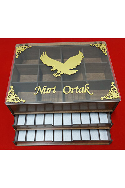 aswood Cam Kapaklı Ahşap Saat Tesbih Bileklik Koleksiyon Kutusu Hediyelik Özel isim Yazılabilir