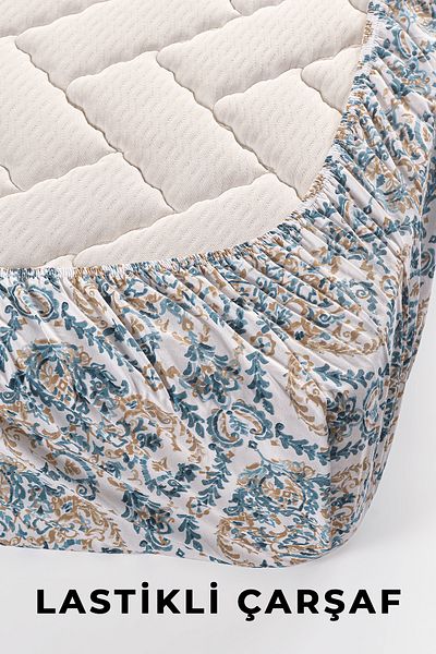 Evimemoda Double Pique Set with Elastic Sheets Code Oslo Blue
