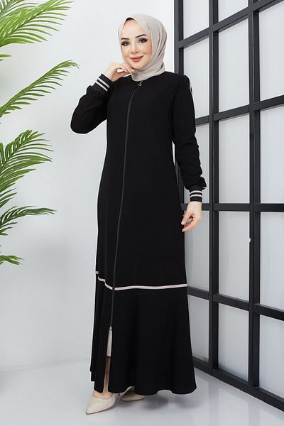 hafsamina Μαύρο Abaya με λεπτομέρεια ρίγες