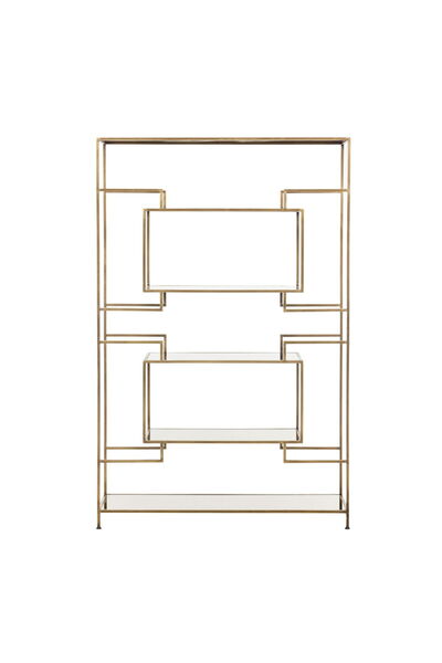 MUVA Concept Geora Metal Raf Ünitesi Modern Tasarım Altın Renk Cam Raflı Kita...