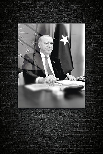 z zizuph Siyah Beyaz Recep Tayyip Erdoğan Tablo, 4 mm Temperli Kırılmaz Cam T...
