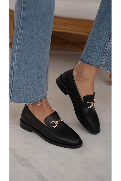 ECENİN BUTİĞİ Kerry Black Genuine Leather Women's Loafer Shoes