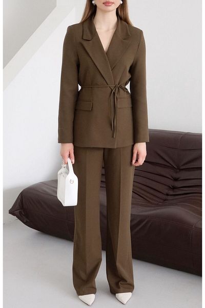 MYGİYİMİSTANBUL Waist-Tied Blazer Jacket Trousers Set