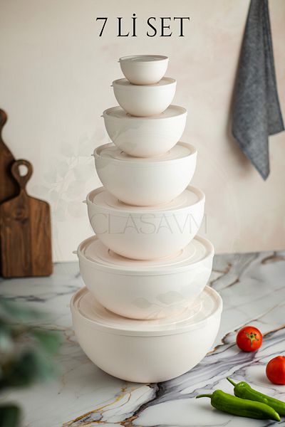 clasavm 7-Piece Soft Lid Storage Container Set, Round Bowl with Lid, 0.2- 0.6 - 1.2- 2.5 - 4 - 6 - 8.5L