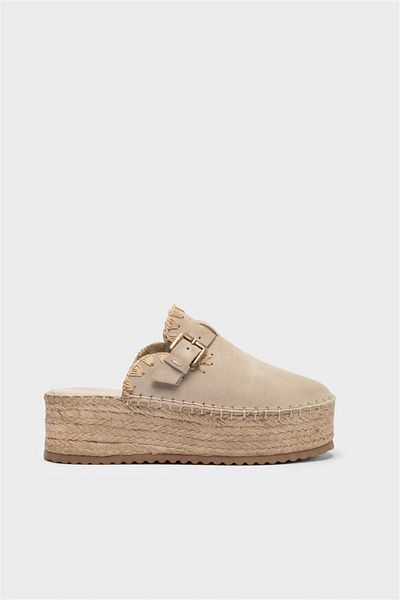 Milaura Women's Cream Suede Espadril Genuine Leather Slippers 20465