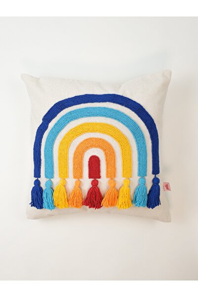 Galia Tasarım Gökkuşağı Renkli Püsküllü Punch Kırlent Kılıfı - Renkli