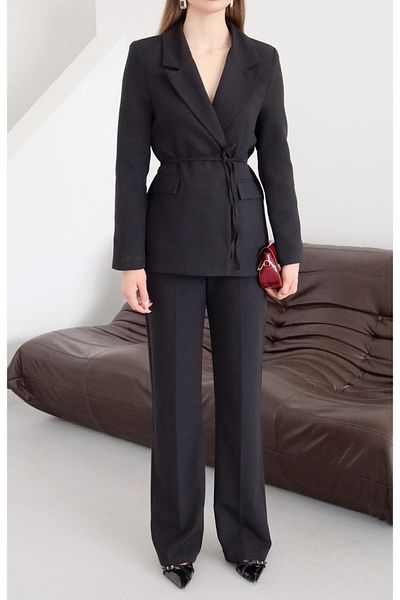 MYGİYİMİSTANBUL Waist-Tied Blazer Jacket Trousers Set