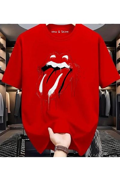 New Shine In Cart 6 and Above Purchases Get 1 T-Shirt as a Gift - Rolling Stones Printed Oversize T-Shirt