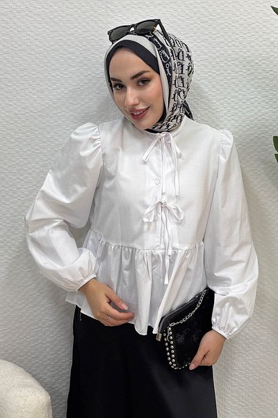 Tesettür Diyarı Γυναικείο πουκάμισο Hijab με βολάν με κορδόνια