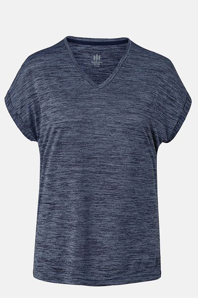 Tchibo Women V-Neck Short Sleeves Space Dye Performance Top, Navy
