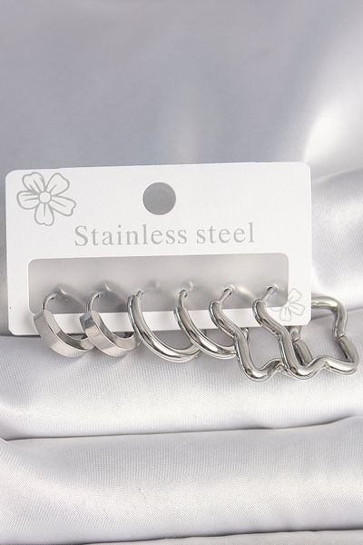 Clariss 316L Steel Silver Color Half Ring Star Model Women's Earring Set