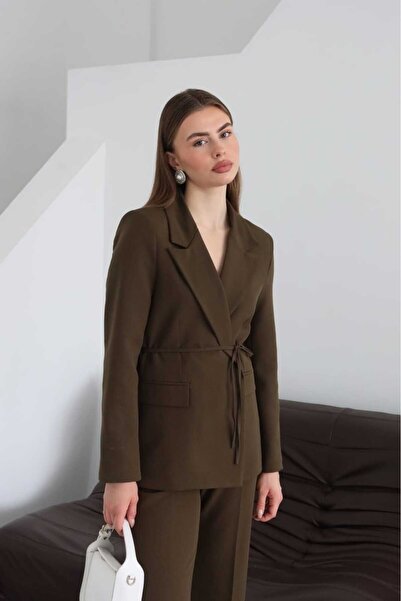 MYGİYİMİSTANBUL Belden Bağlamalı Blazer Ceket Pantolon Takım