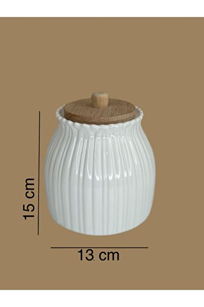 Lizzy Daisy Patterned Bamboo Lid Porcelain Tea, Sugar, Salt, Coffee Jar Storage Container Single 1 Piece