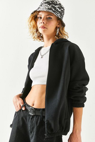 Olalook Γυναικεία μπλούζα oversize με κουκούλα με μαύρη τσέπη και φλις εσωτερικά SWT-19000614